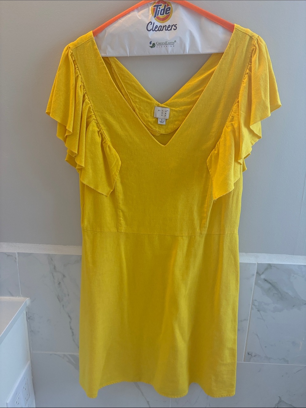 Yellow Ruffle Sleeve Women's Dress